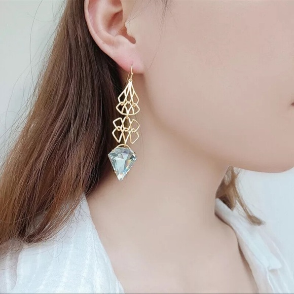 ALEXIS BITTAR • Gold Crystal Drop Long Earrings - Picture 2 of 7